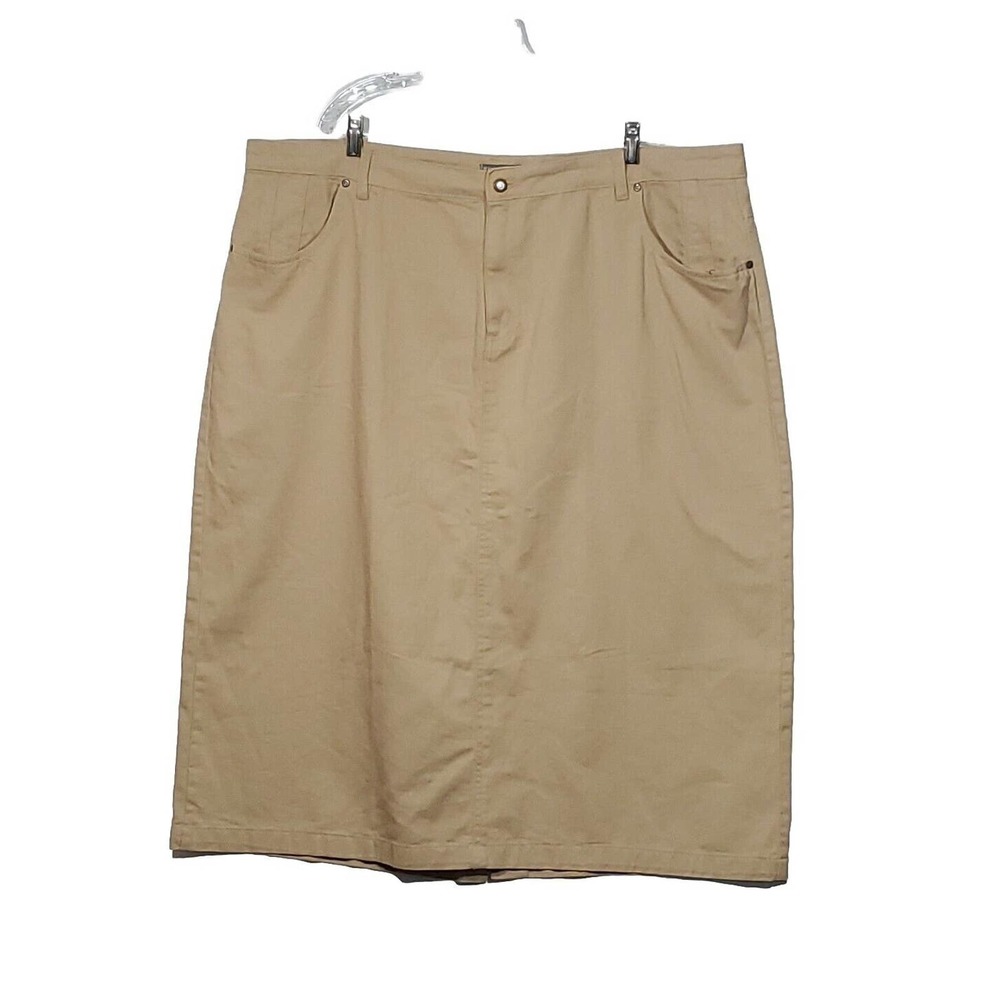 Jessica London 26W Tan Western Style Cotton Denim Pockets Back Slit Midi Skirt